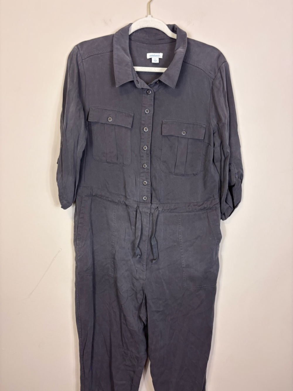 Sundance Button-Front Collared Utility Jumpsuit - Charcoal Large - Picture 3 of 8